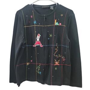 Onque Casuals Vintage Christmas‎ Full Zip Cardigan M Holiday Festive Retro Knit